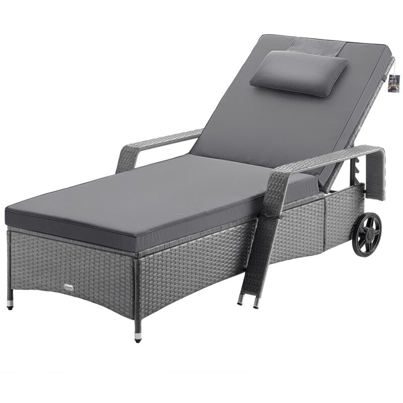foto del prodotto sdraio giardino polyrattan imbottitura 7 cm cuscino carico max 160 kg schienale regolabile lettino prendisole grau anthrazit de casaria