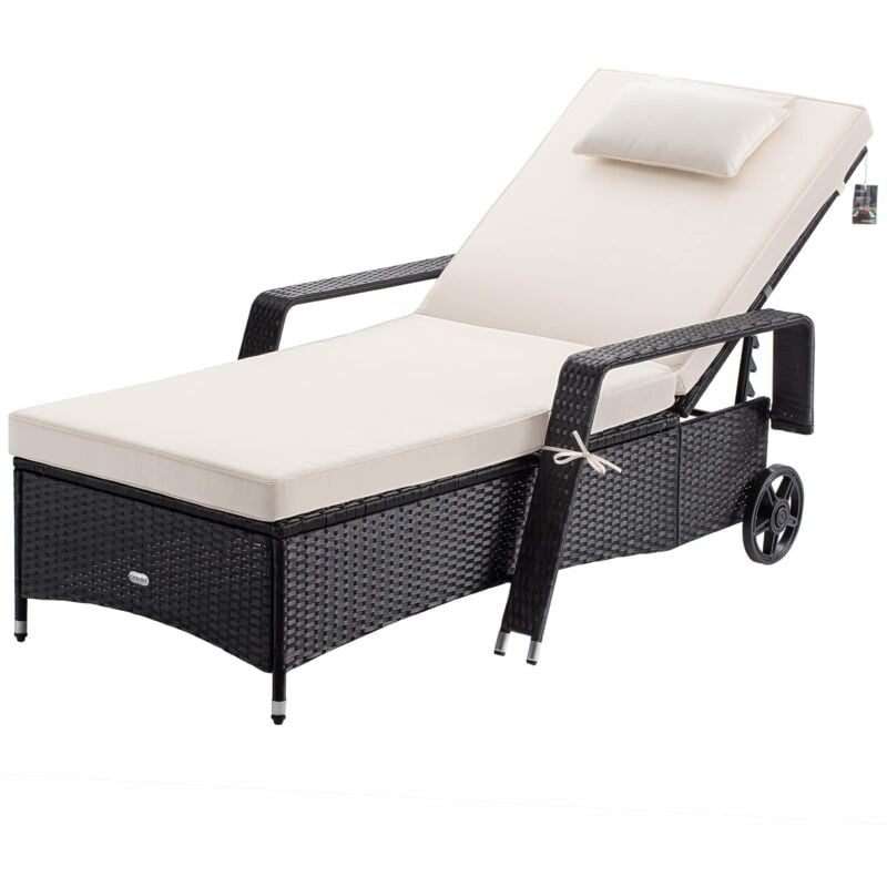 foto del prodotto sdraio giardino polyrattan imbottitura 7 cm cuscino carico max 160 kg schienale regolabile lettino prendisole schwarz creme de casaria