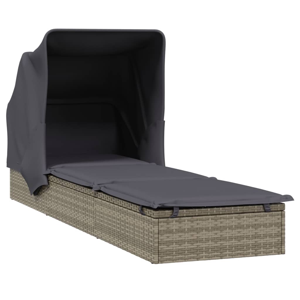 foto del prodotto sdraio lettino con tetto pieghevole 213 x 63 x 97 cm resina intrecciata grigia 02 0012208