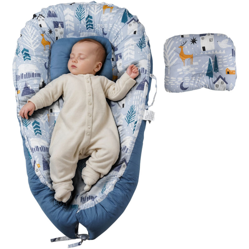 foto del prodotto sdraio per bambini, cuscino per neonati, 100 cotone, morbido nido per neonati con poggiatesta e 2 coperture, portatile per casa e viaggio mophorn