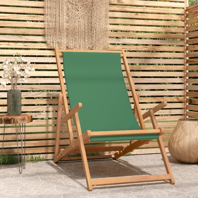 foto del prodotto sdraio pieghevole da spiaggia in legno massello di teak verde vidaxl 402839
