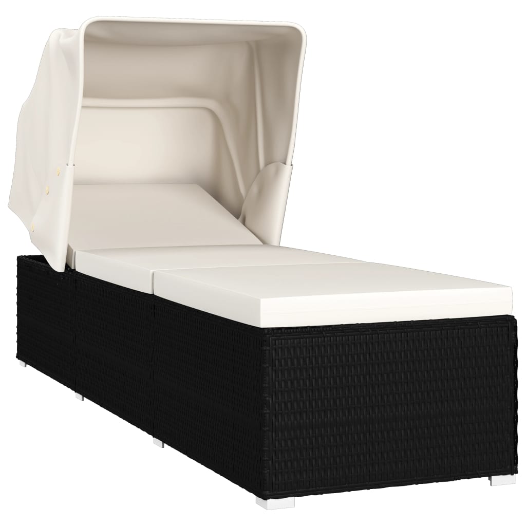 foto del prodotto sdraio sdraio lettino prendisole lettino da giardino terrazza arredo da esterno con tendalino e cuscino in resina intrecciata bianco panna 02 0012272