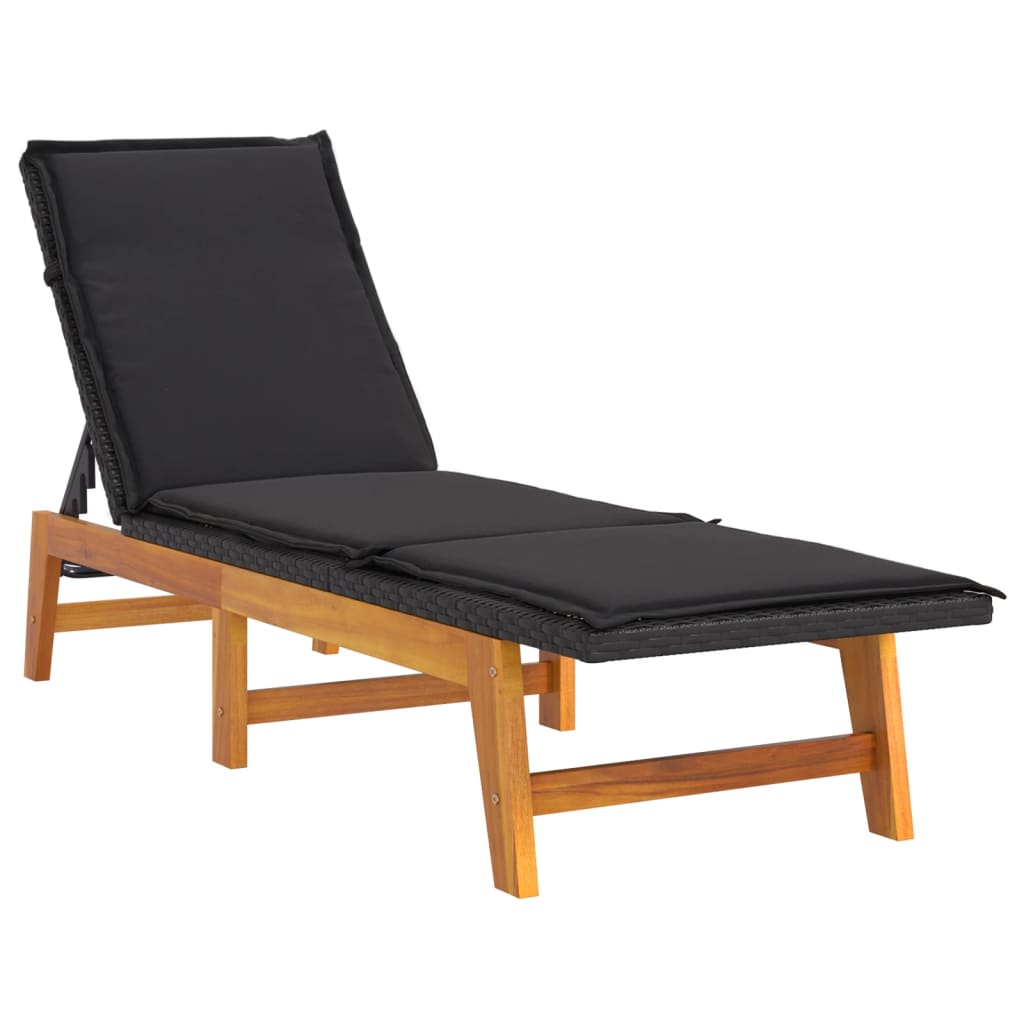 foto del prodotto sdraio sdraio prendisole lettino da giardino terrazza mobili da esterno con cuscino resina intrecciata legno massello di acacia 02 0012532