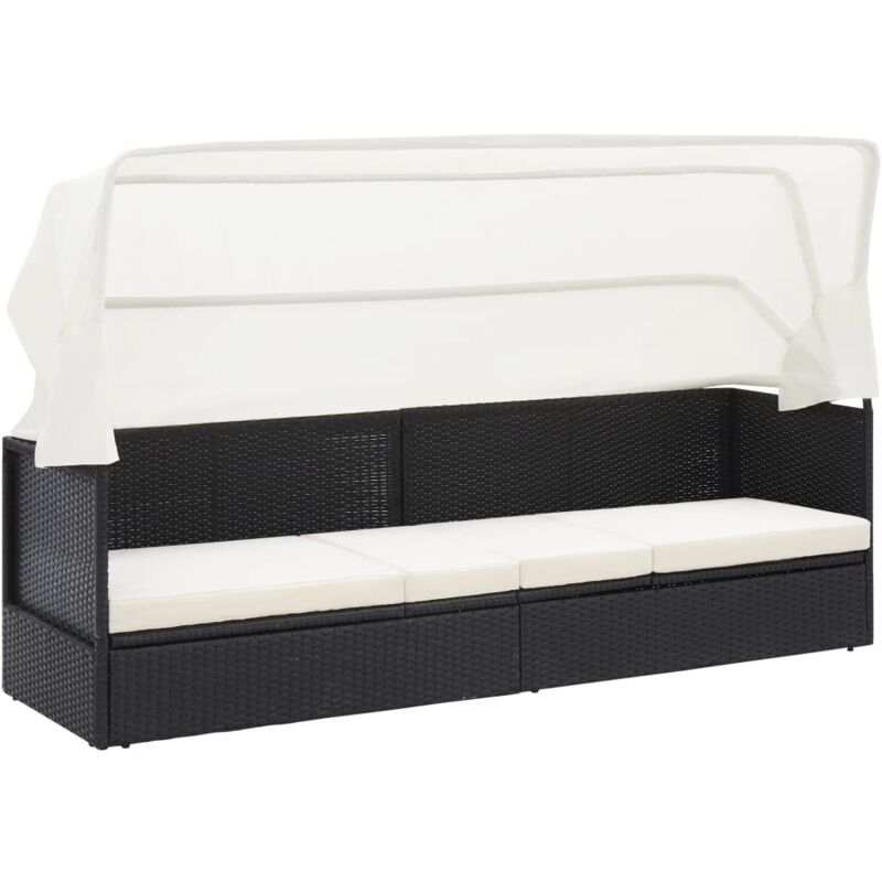 foto del prodotto sdraio sdraio prendisole lettino da giardino terrazzo arredo da esterno con tendalino nero resina intrecciata 020012278