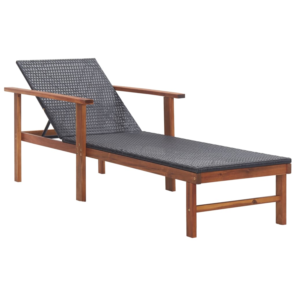 foto del prodotto sdraio sedia a sdraio lettino da giardino prendisole terrazza mobili da esterno resina intrecciata e legno massello di acacia nero 02 0012920