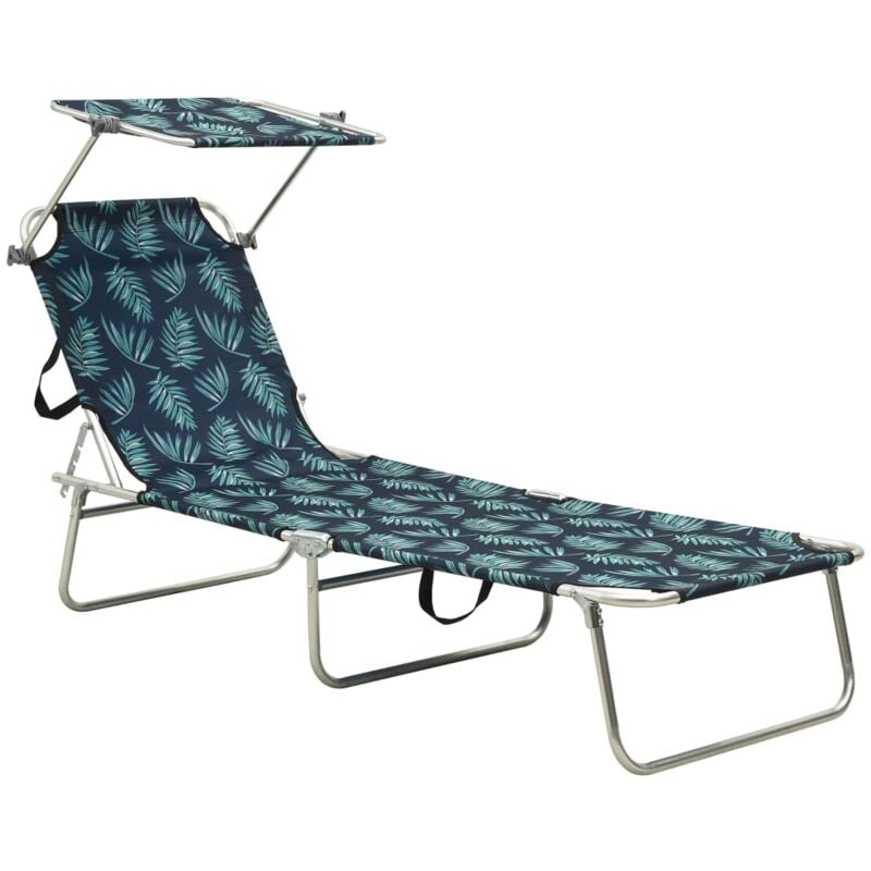 foto del prodotto sdraio sedia a sdraio lettino prendisole lettino da giardino terrazza mobile da esterno pieghevole con tendalino motivo foglie in alluminio 020012829