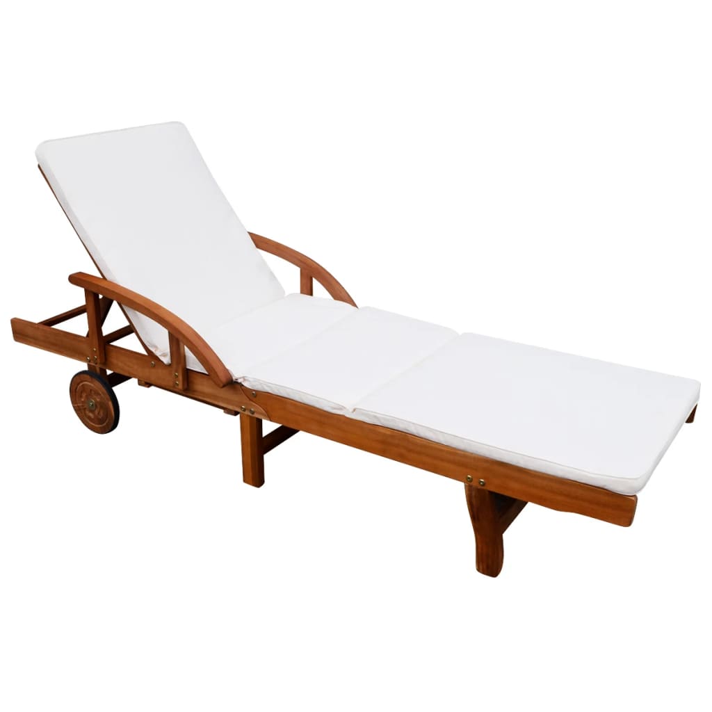 foto del prodotto sdraio sedia a sdraio lettino prendisole lettino da giardino terrazza mobili da esterno con cuscino legno massello di acacia 02 0012350