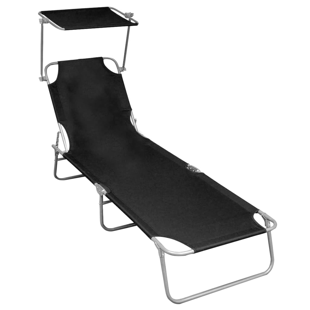 foto del prodotto sdraio sedia a sdraio prendisole lettino da giardino terrazza mobile da esterno pieghevole con tendalino in alluminio nero 02 0012830