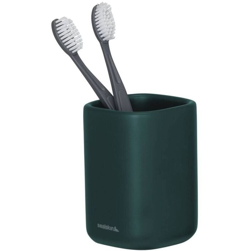 foto del prodotto sealskin mind bicchiere porta spazzolini, ceramica, verde scuro, b x h x t 75 x 111 x 75 mm