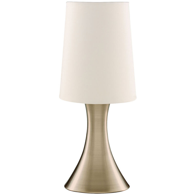 foto del prodotto searchlight abatjour contemporaneo tocco acciaio ottone tessuto crema 1 luce e14