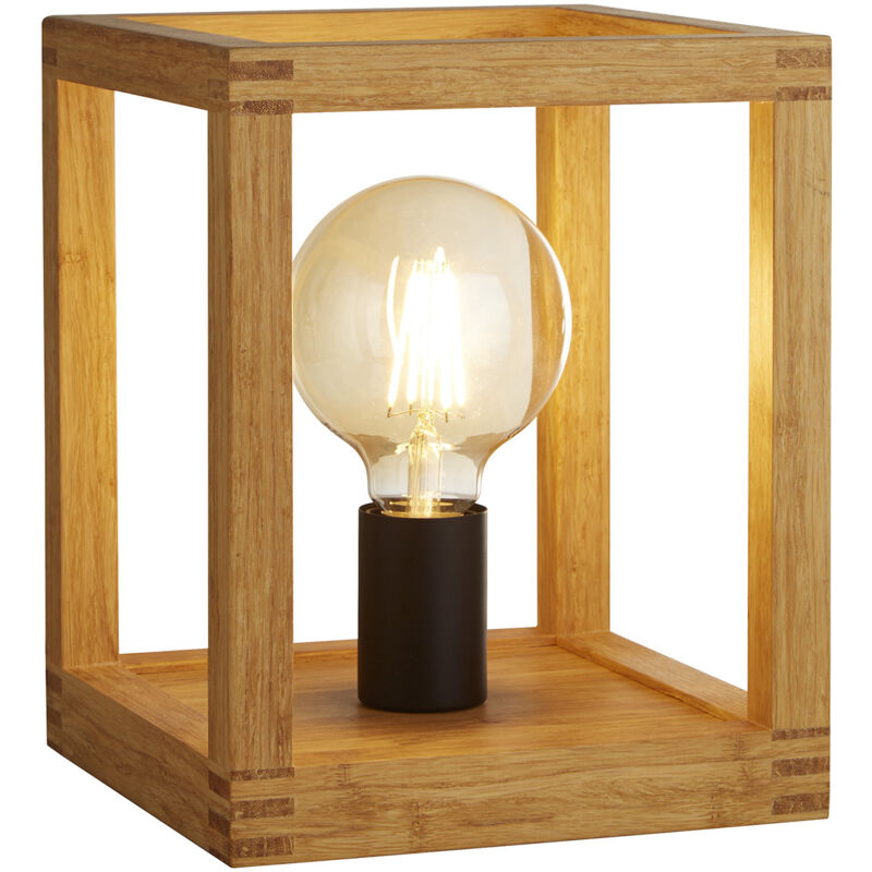 foto del prodotto searchlight abatjour industrial nordico square legno marrone nero 1 luce e27