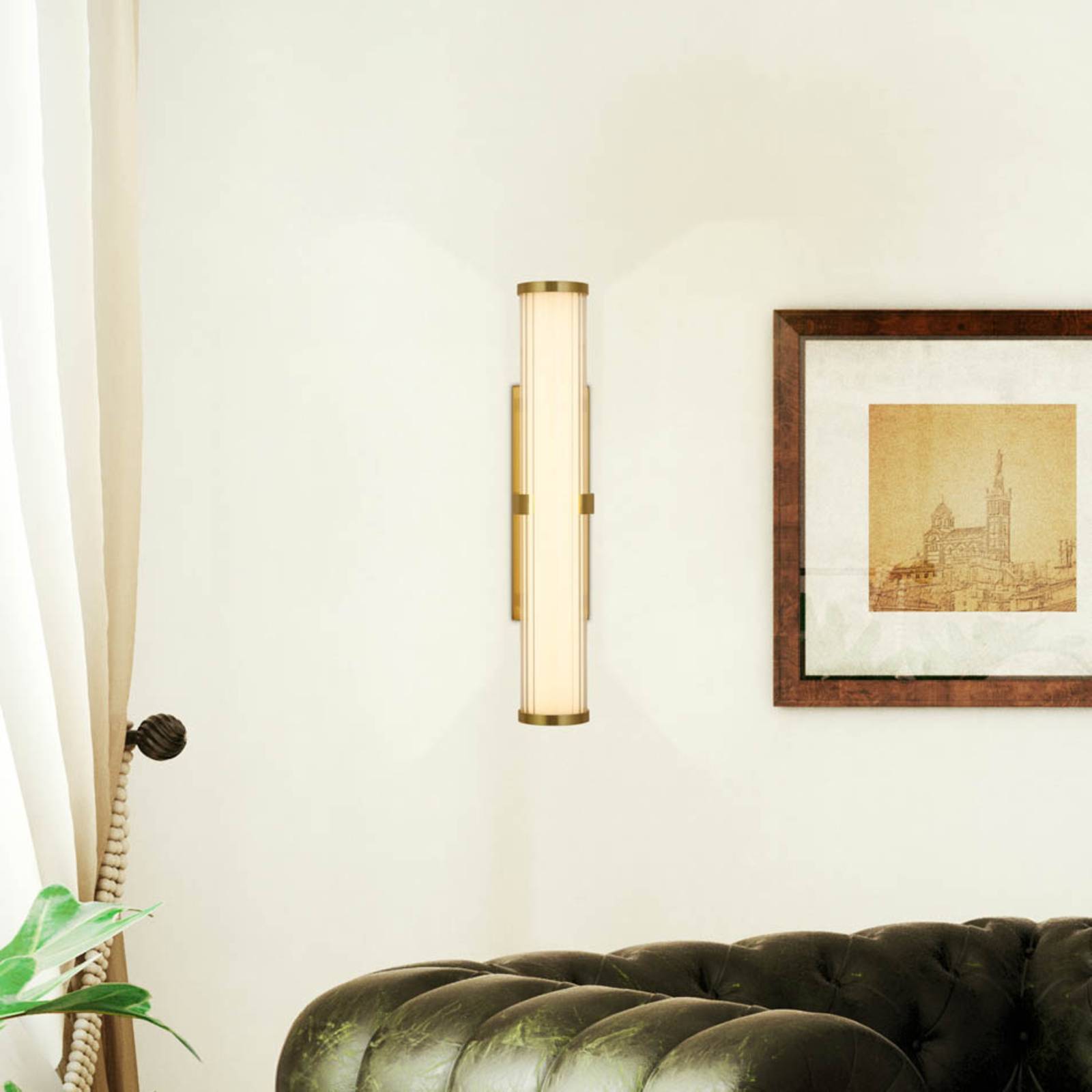 foto del prodotto searchlight applique a led a morsetto, acciaio oro bianco, vetro, ip44