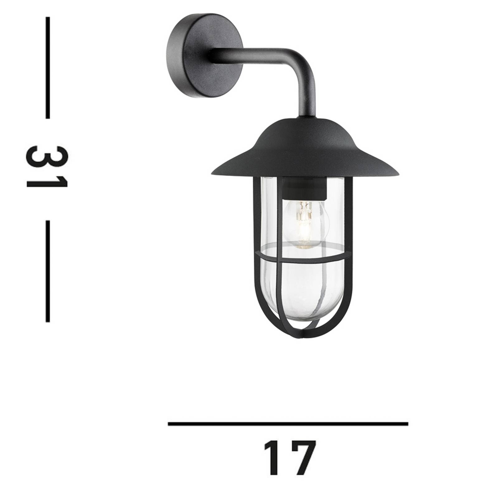 foto del prodotto searchlight applique da esterno toronto, nero ip44, acciaio, vetro, e27