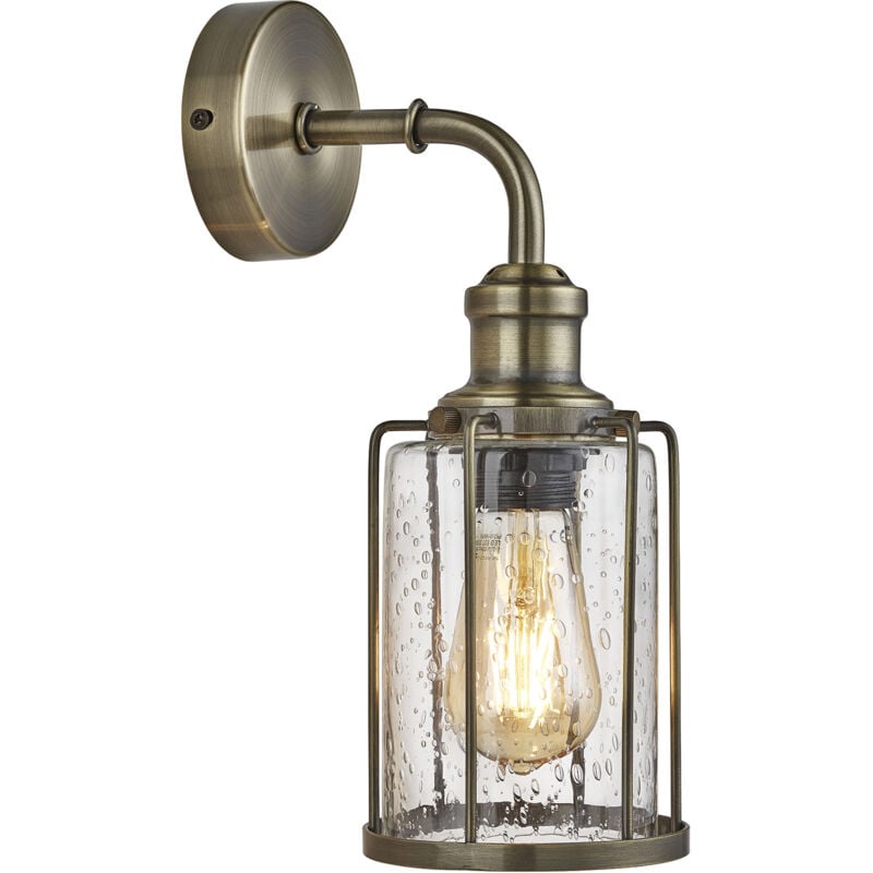 foto del prodotto searchlight applique industrial nordico tubi acciaio ottone vetro 1 luce e27