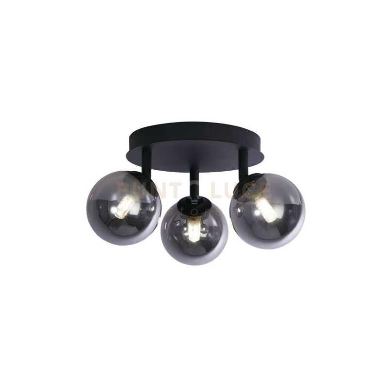 foto del prodotto searchlight crosby 3lt semi flush metallo nero e vetro fum 