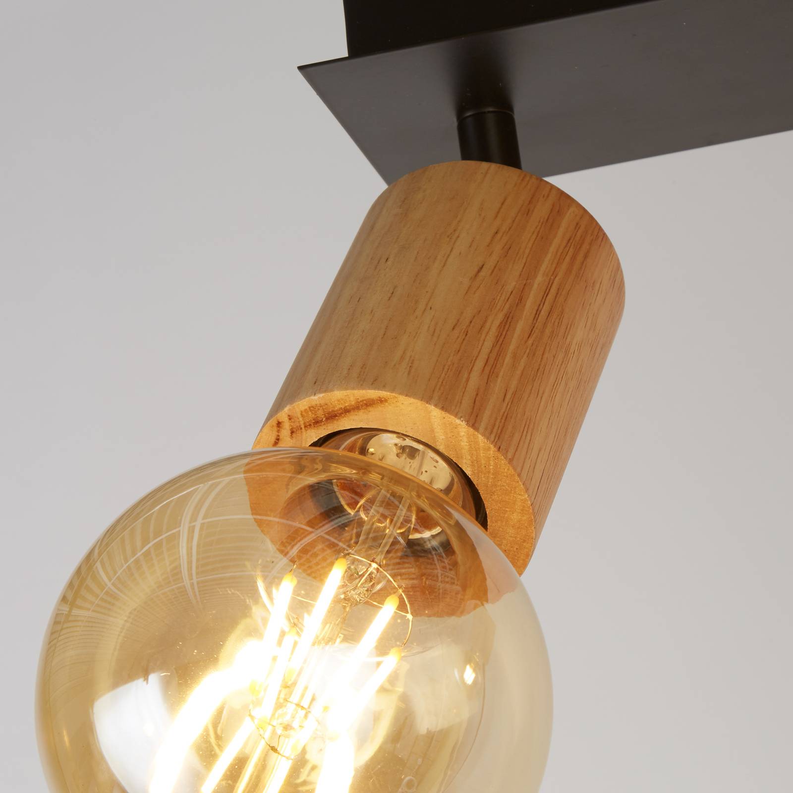 foto del prodotto searchlight faretto da soffitto spinny, a 4 luci, in legno di gomma, lunghezza 90 cm,