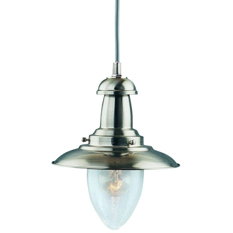 foto del prodotto searchlight fisherman lampadario a soffitto con 1 luce a cupola, argento satinato, vetro seminato, e27