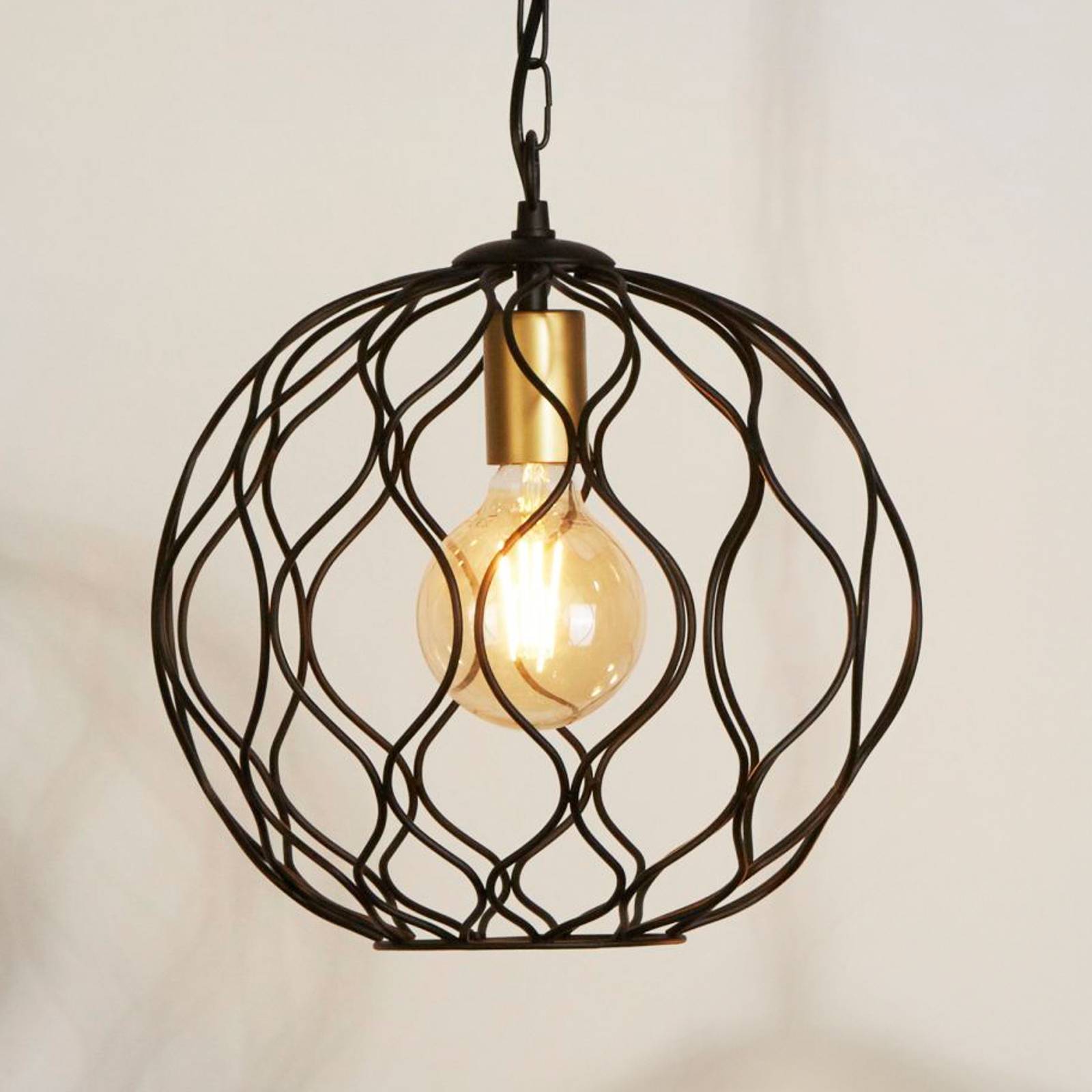 foto del prodotto searchlight lampada a sospensione finesse, nero oro, metallo, 31,5 cm, e27