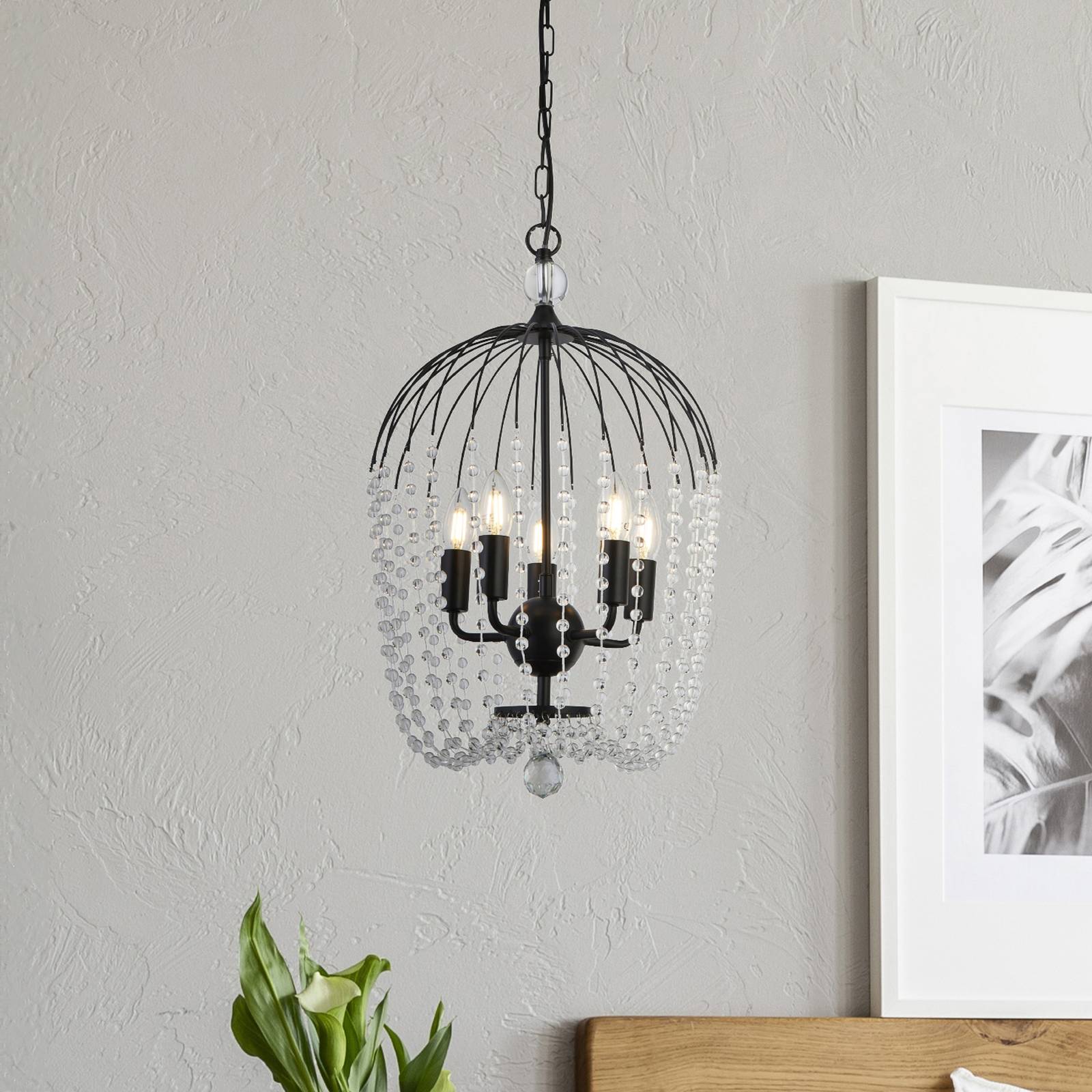 foto del prodotto searchlight lampada a sospensione per doccia, nero chiaro, vetro cristallo, e14, 36cm
