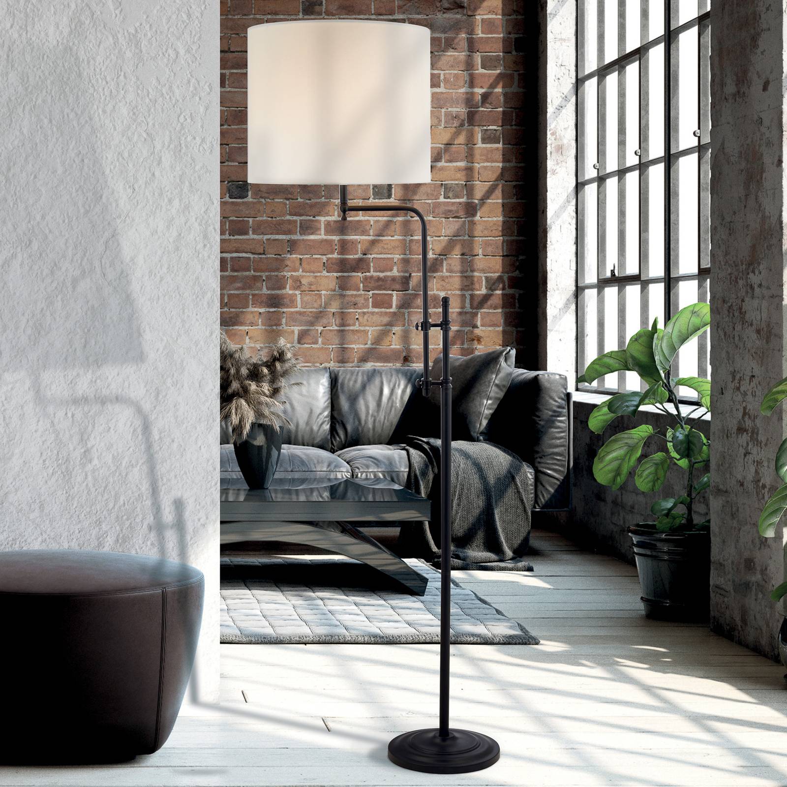 foto del prodotto searchlight lampada da terra munich, bianco nero, lino, e27, regolabile