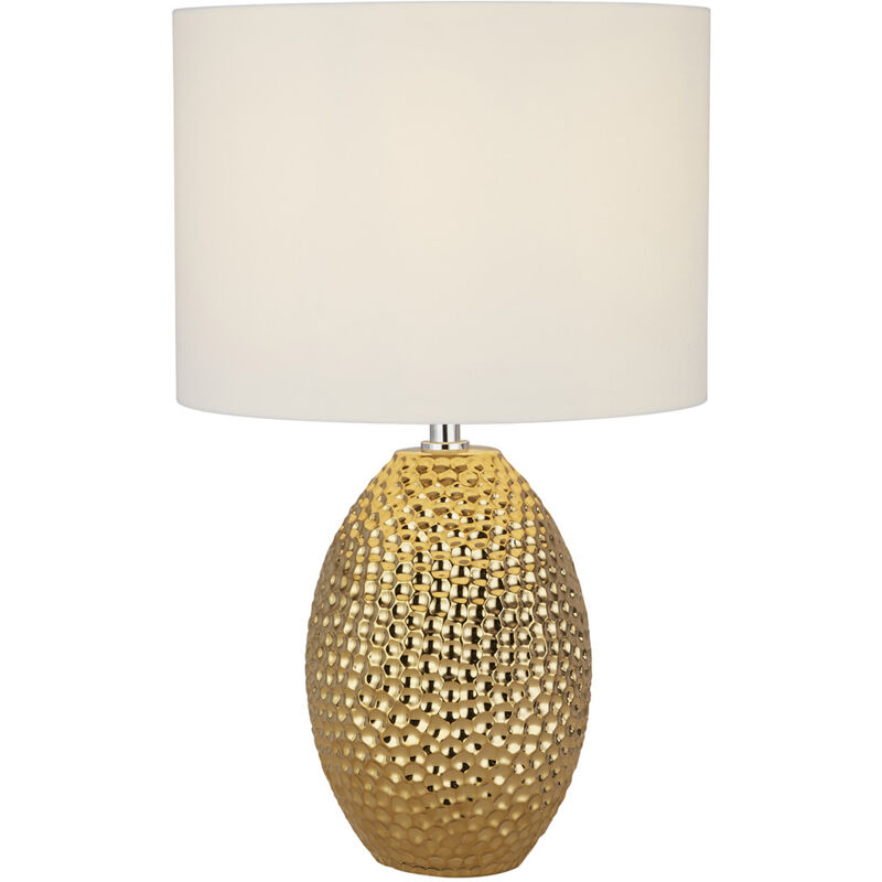 foto del prodotto searchlight lampada scrivania contemporanea nadine porcellana oro tessuto bianco 1 luce e27