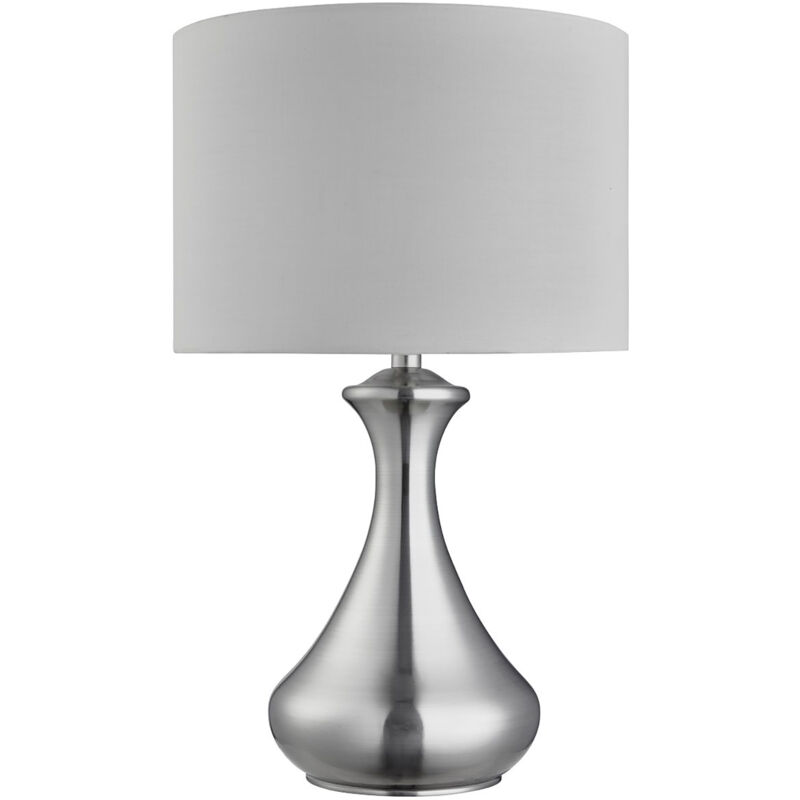 foto del prodotto searchlight lampada scrivania contemporanea tocco acciaio argento tessuto bianco 1 luce e14