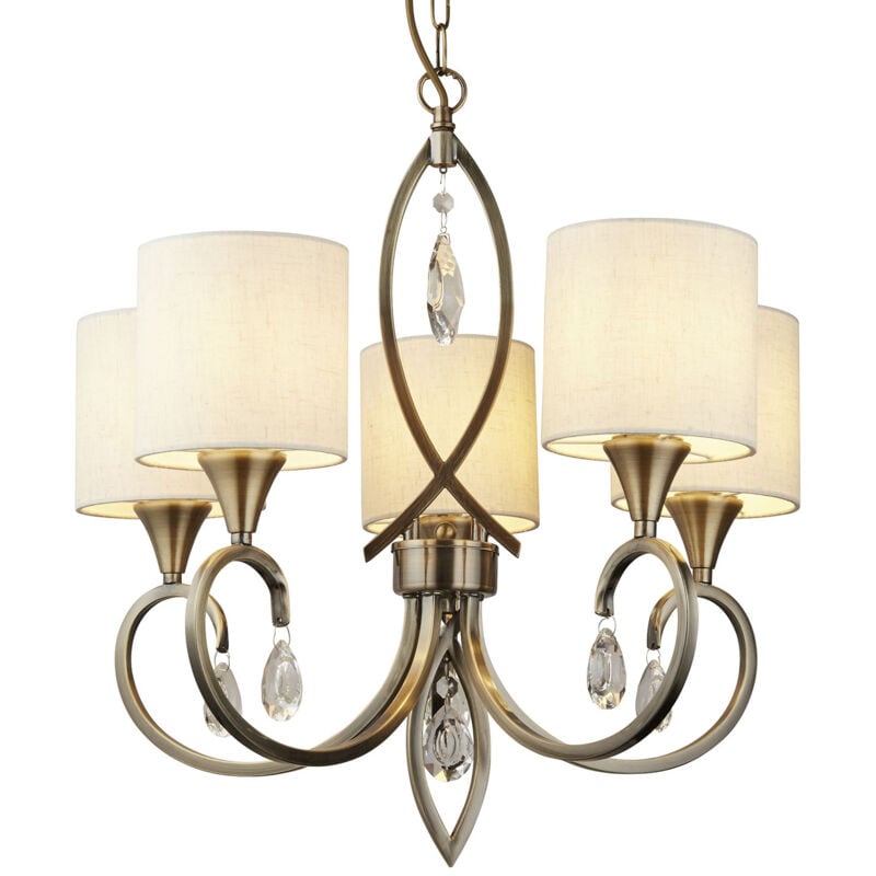 foto del prodotto searchlight lampadario contemporaneo alberto acciaio ottone vetro bianco 5 luci e14