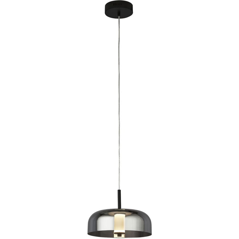 foto del prodotto searchlight lampadario contemporaneo frisbee acciaio nero vetro led 16,37w 3000k