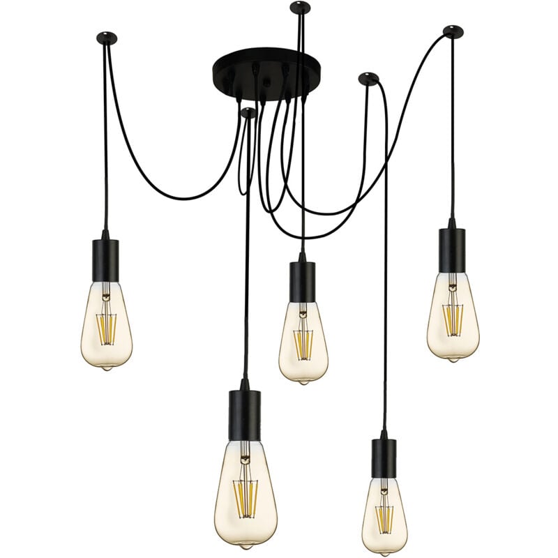 foto del prodotto searchlight lampadario industrial nordico squiggle acciaio nero 5 luci e27