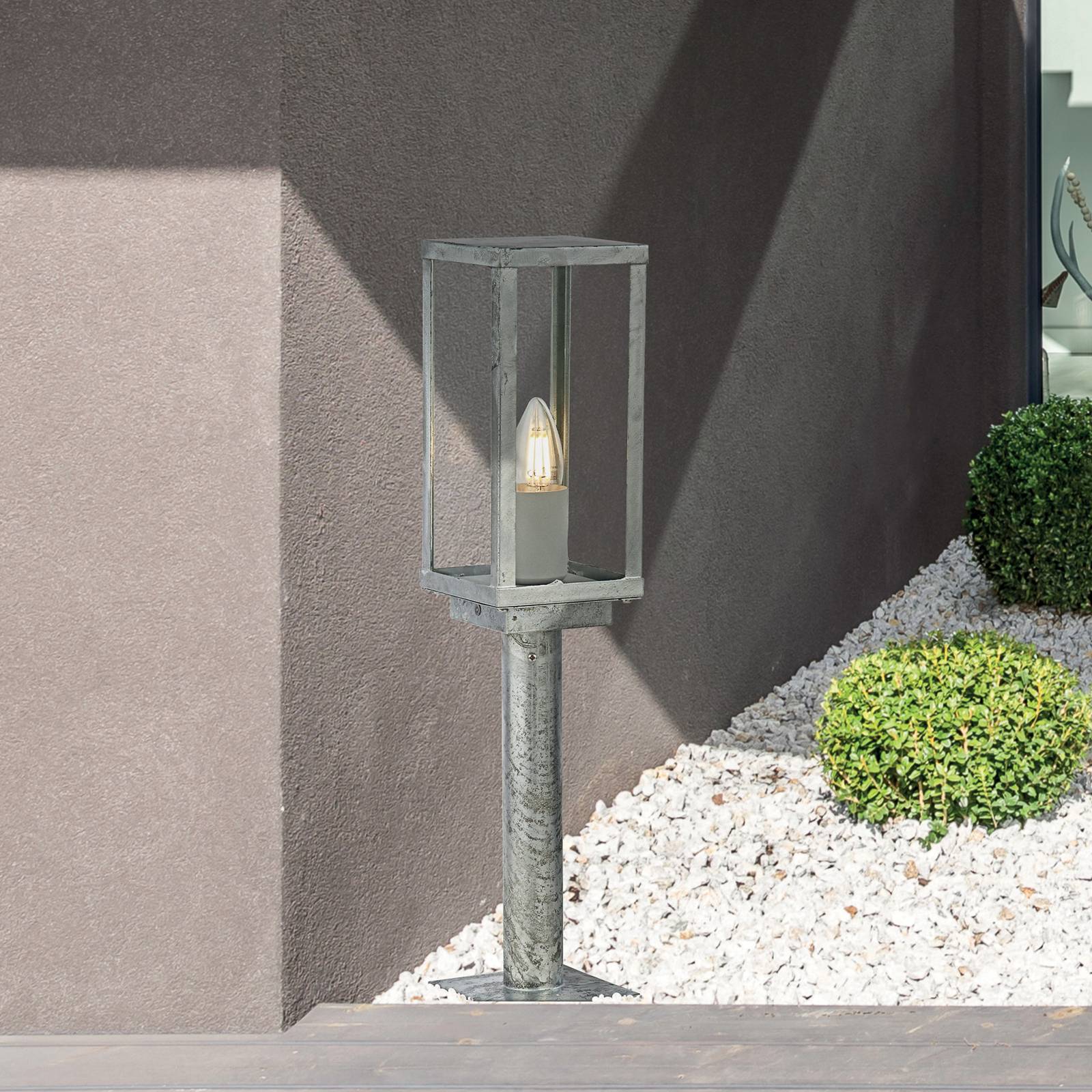 foto del prodotto searchlight lampioncino box ii, altezza 50 cm, argento chiaro, vetro, ip44