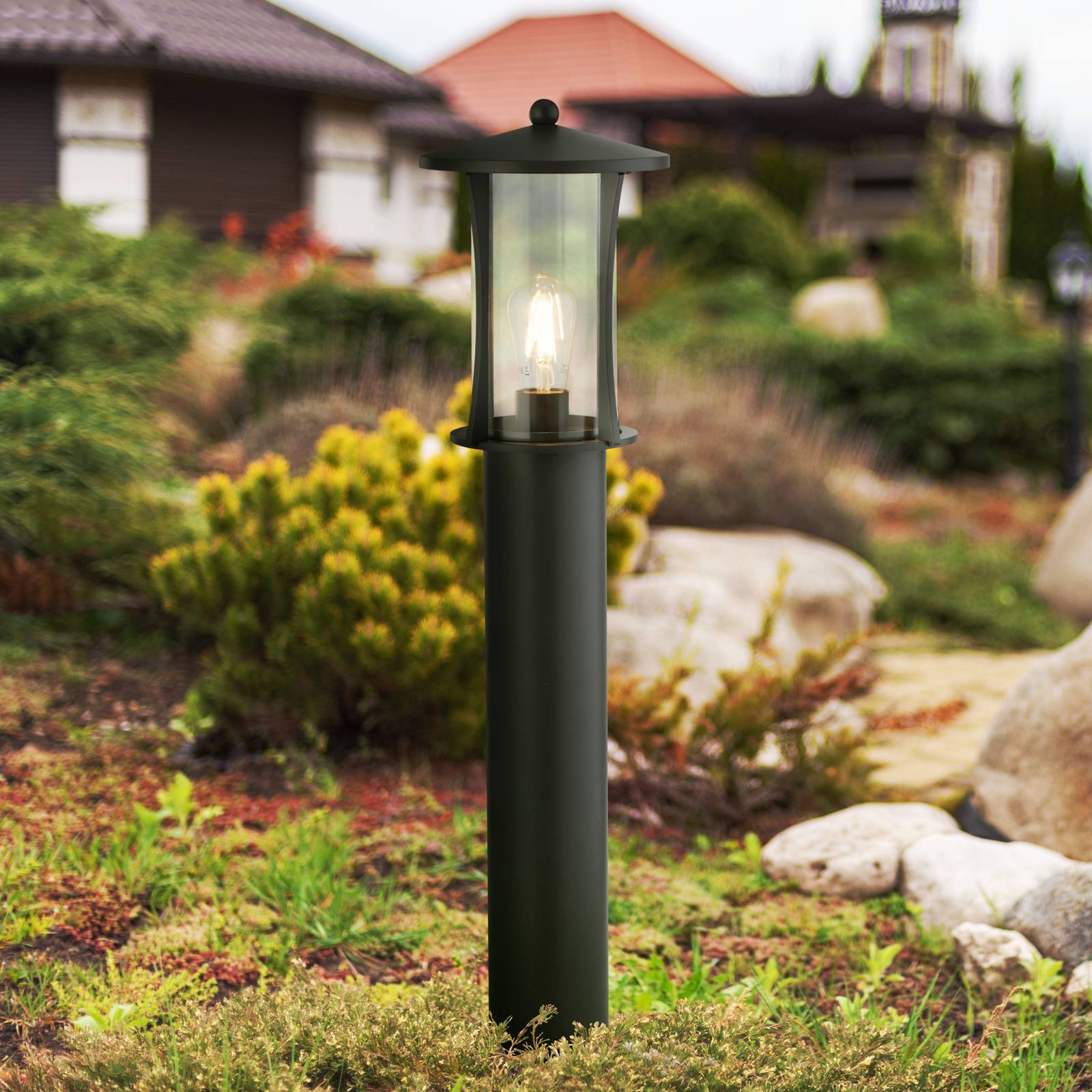 foto del prodotto searchlight lampione pagoda, ip44, nero, altezza 73 cm, metallo