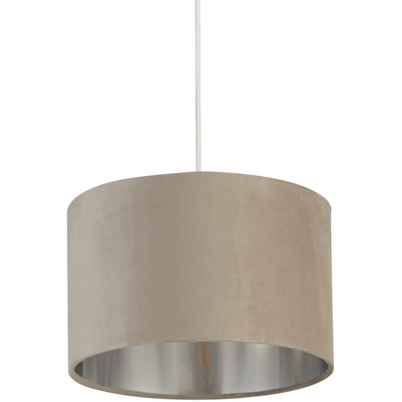 foto del prodotto searchlight paralume contemporaneo tamburo acciaio argento tessuto tortora 1 luce d28cm