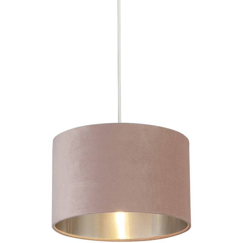 foto del prodotto searchlight paralume contemporaneo tamburo acciaio rosa tessuto argento 1 luce d28cm