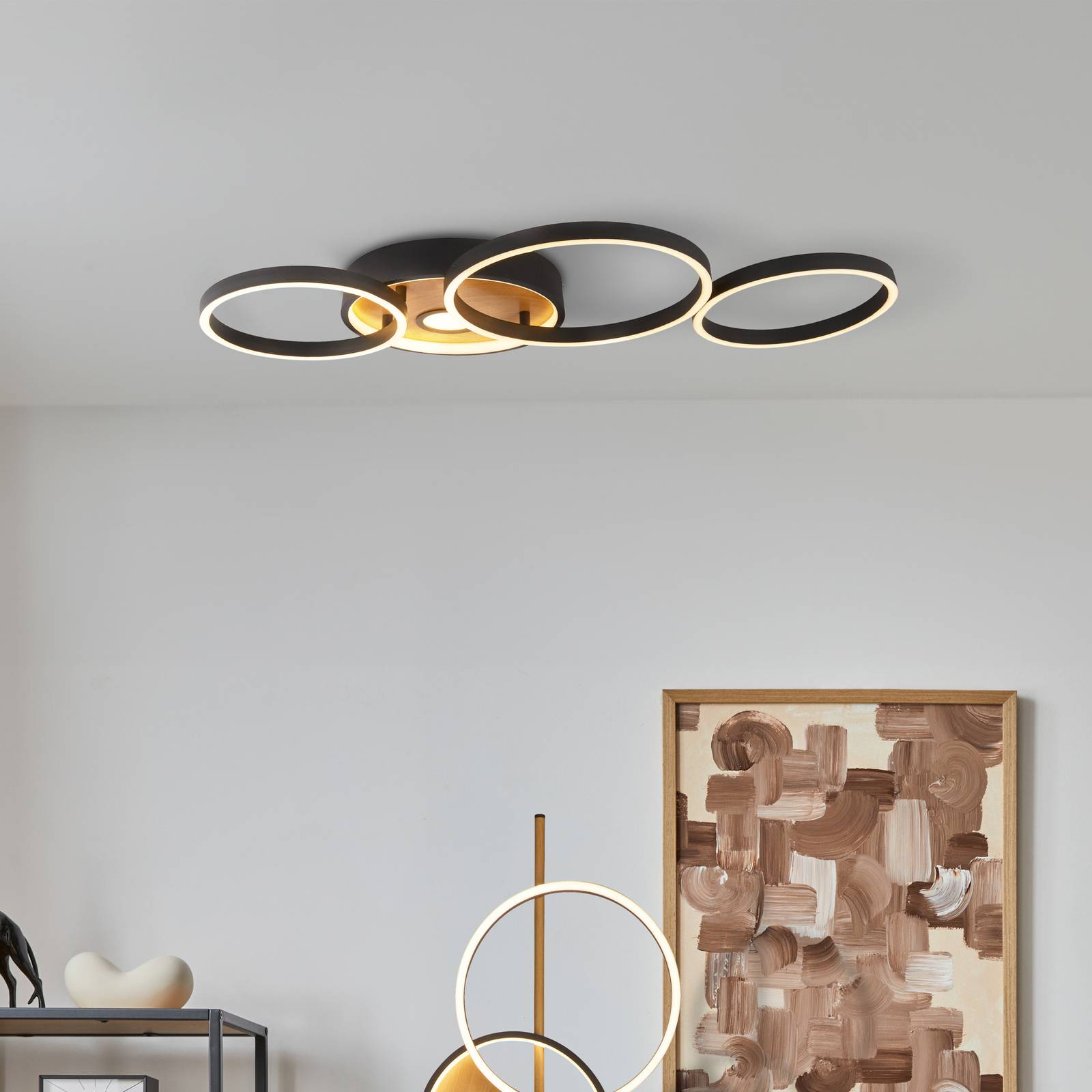 foto del prodotto searchlight plafoniera a led curio flush, effetto legno