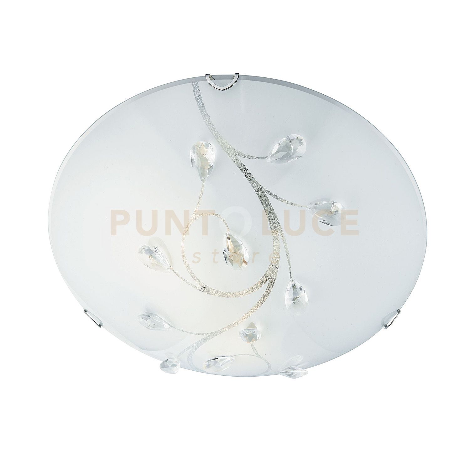 foto del prodotto searchlight plafoniera classica dunkerque acciaio bianco vetro cromo 1 luce e27 d40cm