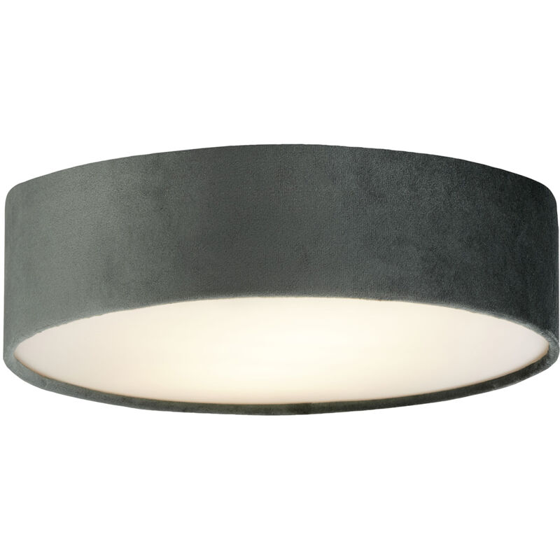 foto del prodotto searchlight plafoniera contemporanea tamburo acciaio grigio tessuto bianco 2 luci e27