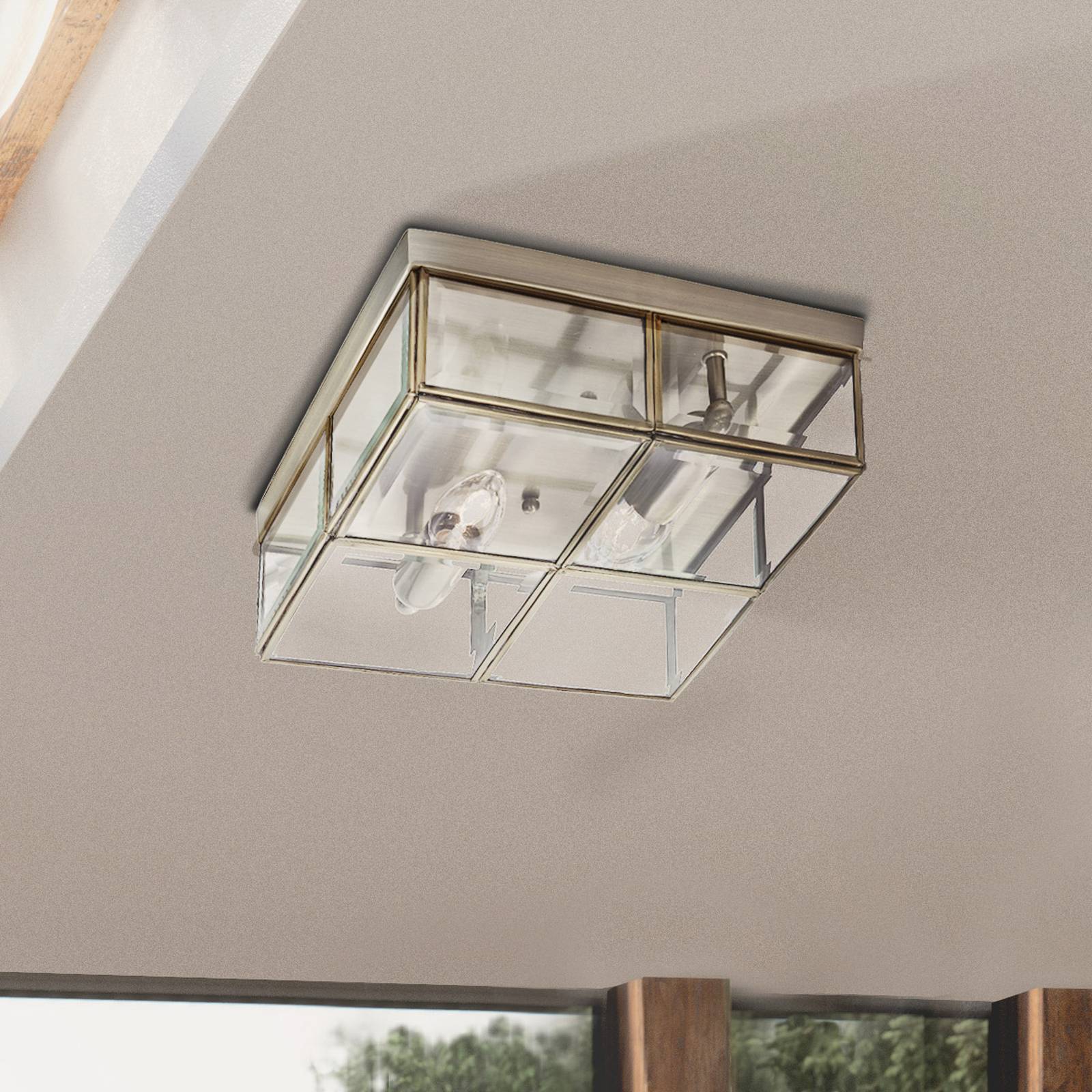 foto del prodotto searchlight plafoniera flush klassik, 25x25cm, ottone anticato