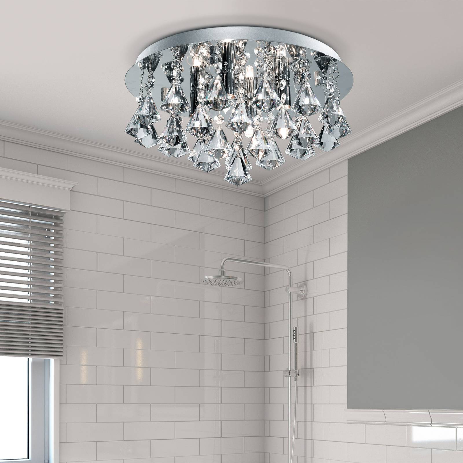foto del prodotto searchlight plafoniera hanna tonda, ip44, 38cm, cromo piramide