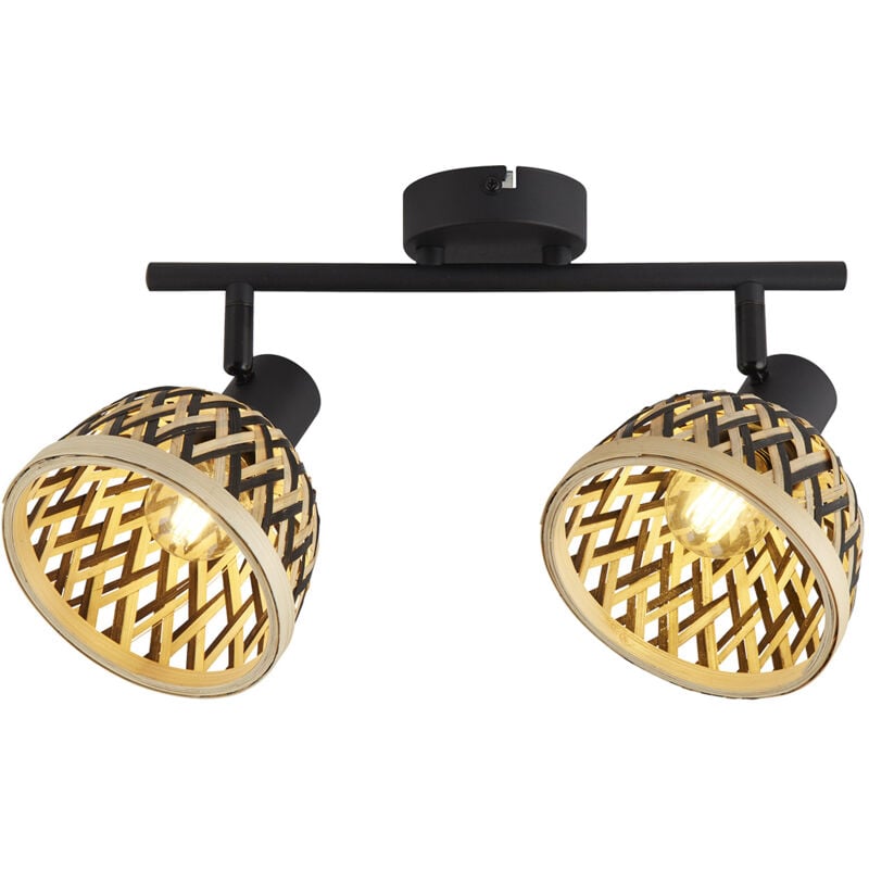 foto del prodotto searchlight - plafoniera industrial-nordico lancia acciaio nero legno marrone 2 luci e14