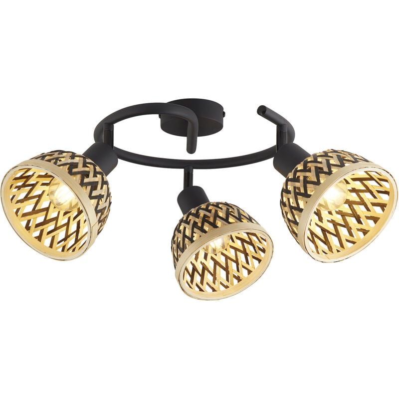 foto del prodotto searchlight plafoniera industrial nordico lancia acciaio nero legno marrone 3 luci e14