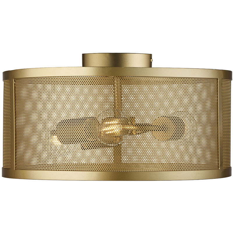 foto del prodotto searchlight plafoniera industrial nordico rete acciaio oro 3 luci e27