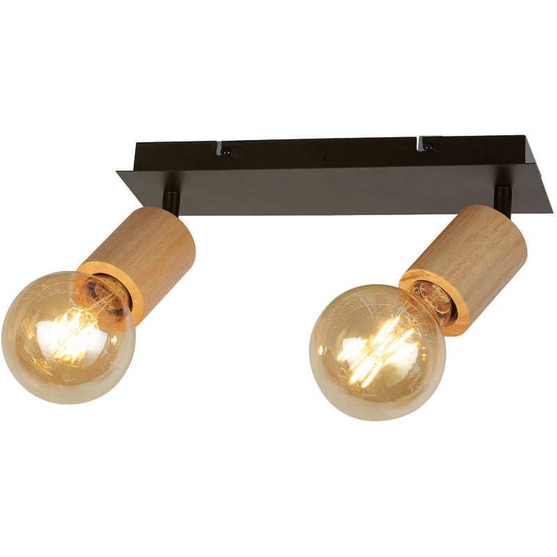 foto del prodotto searchlight plafoniera industrial nordico spinoso acciaio nero marrone 2 luci e27