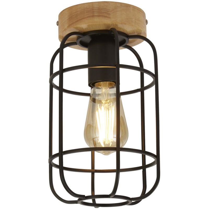 foto del prodotto searchlight plafoniera industrial nordico visione acciaio nero marrone 1 luce e27