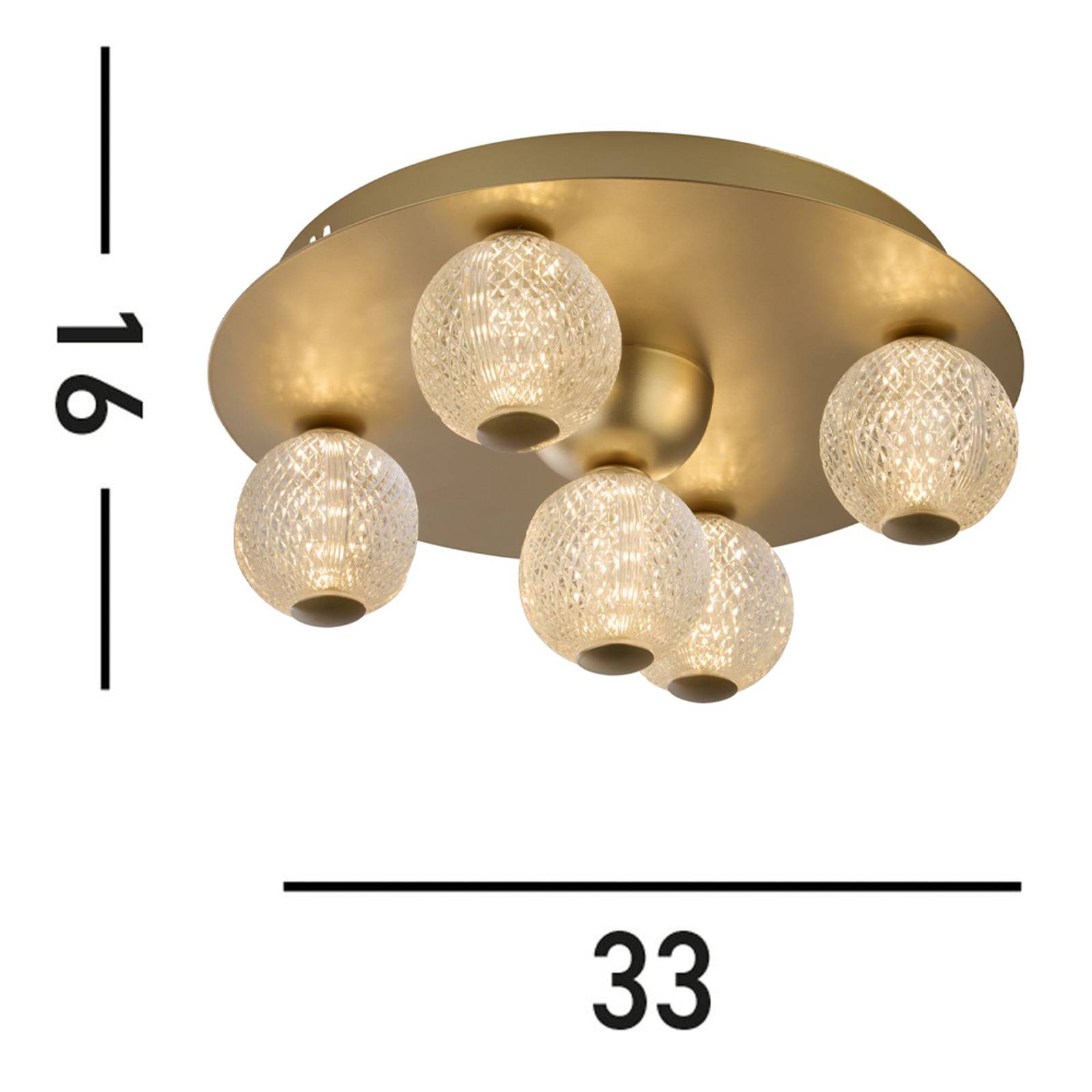 foto del prodotto searchlight plafoniera led asteroid, oro, 33 cm acciaio acrilico versione a 5 luci