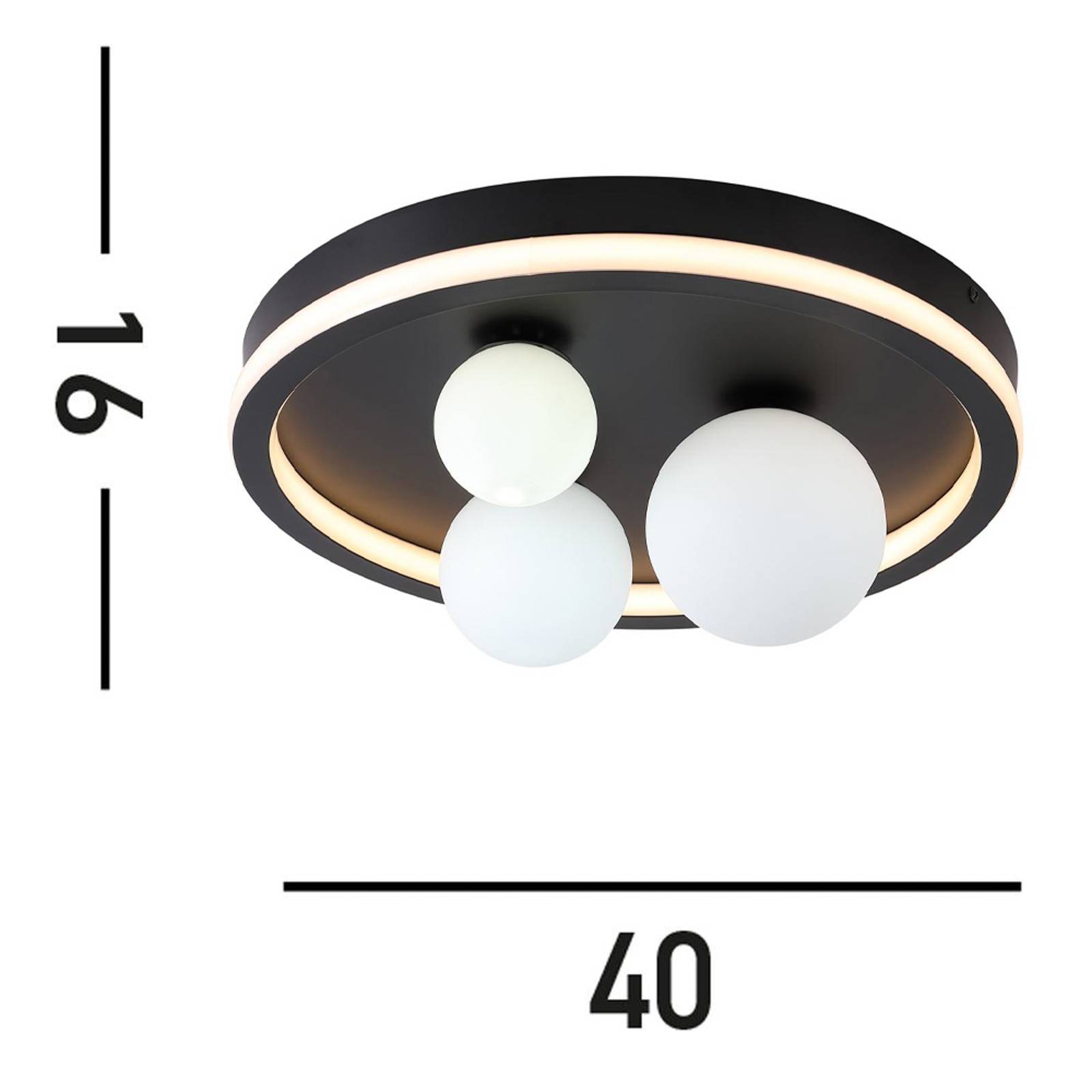 foto del prodotto searchlight plafoniera led trident, nera, 40 cm, acciaio vetro opalino
