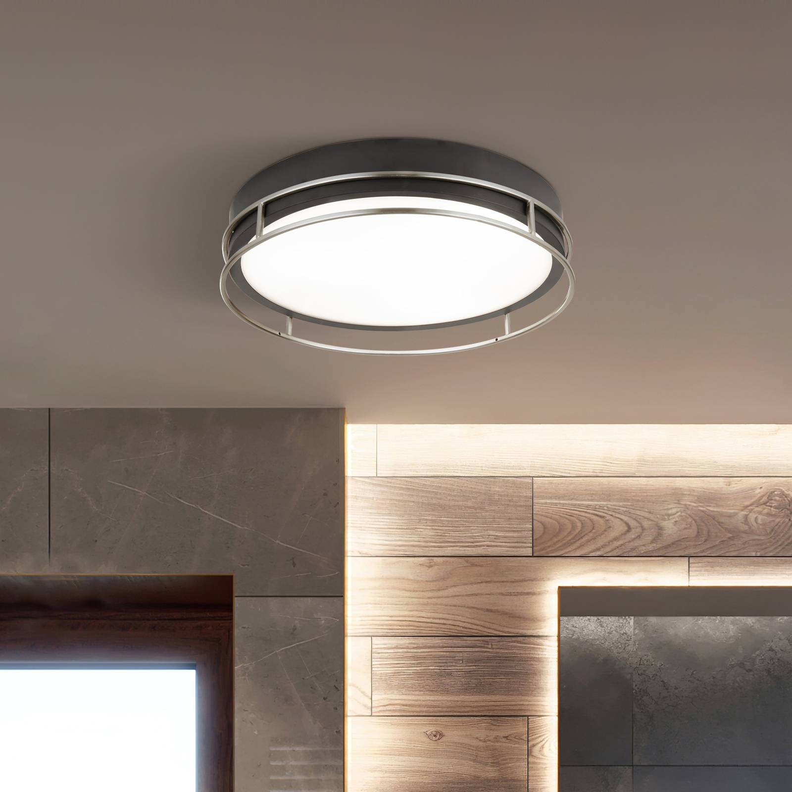 foto del prodotto searchlight plafoniera phoenix, 30 cm, nero cromo, ip44