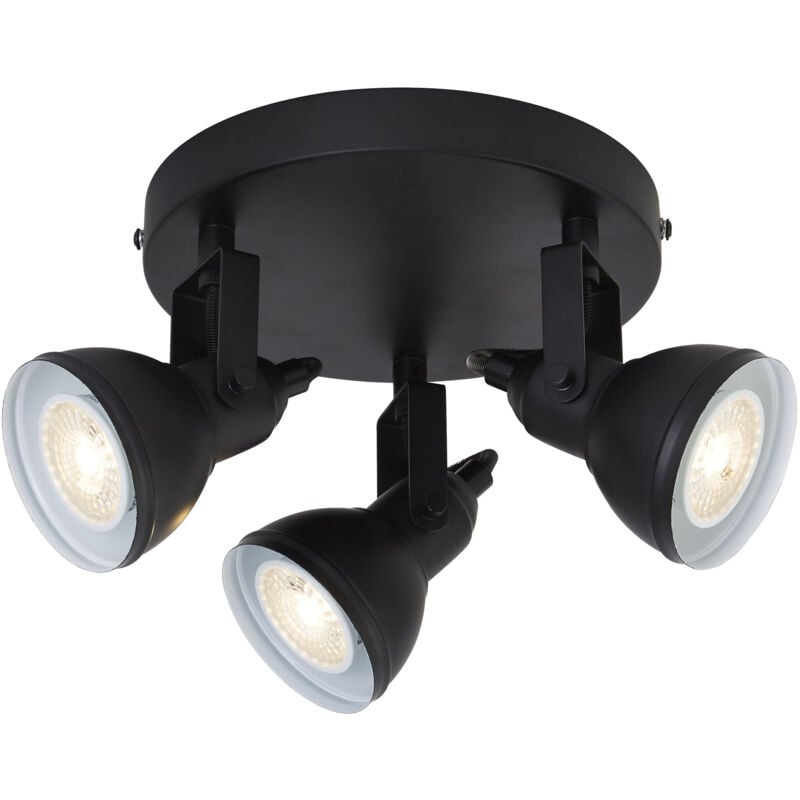 foto del prodotto searchlight plafoniera tonda contemporanea focus spotlight acciaio bianco nero 3 luci gu10