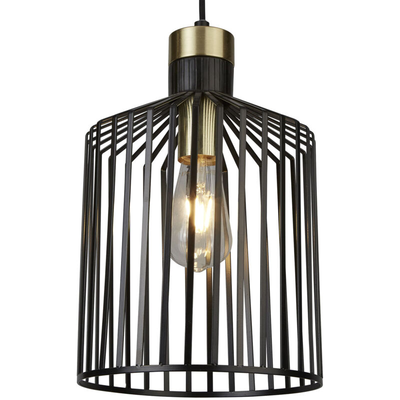 foto del prodotto searchlight - sospensione industrial birg cage acciaio nero adjustable 1 luce e27 d22cm