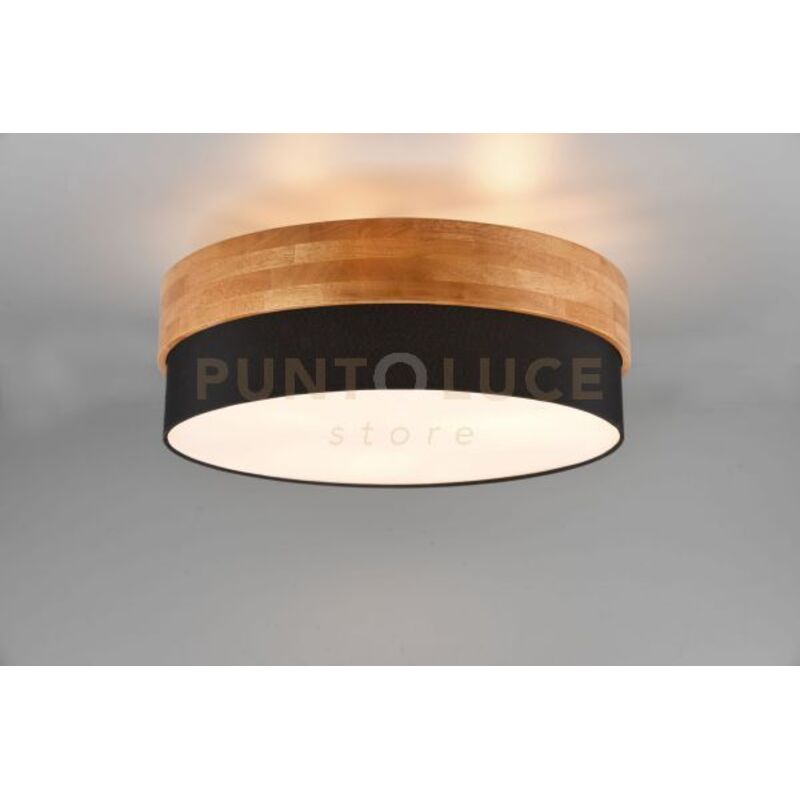 foto del prodotto seasons plafoniera legno naturale e paralume nero d. 50cm 3 luci attacco e27