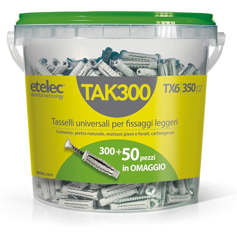 foto del prodotto secchiello box kit 350 tasselli universali tx6 nylon 6x30 mm vite 4,5x40 mm
